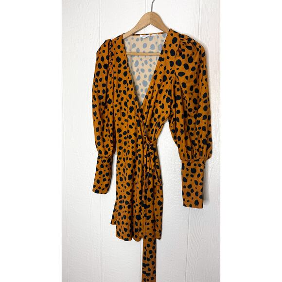 RHODE Frankie Leopard-Print Polka-Dot Satin Wrap Dress SIZE XS - Picture 9 of 14